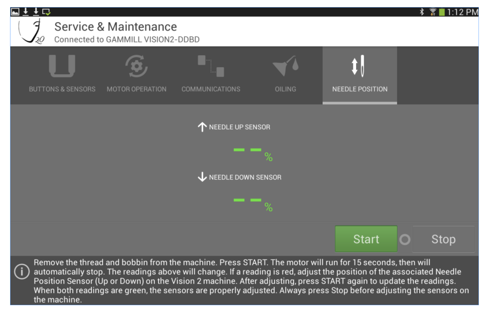 Service and Maintenance Screens